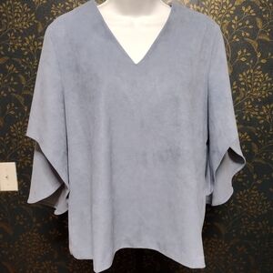 Anna Cate Nina suede Blouse top With Flowy Cape Sleeve